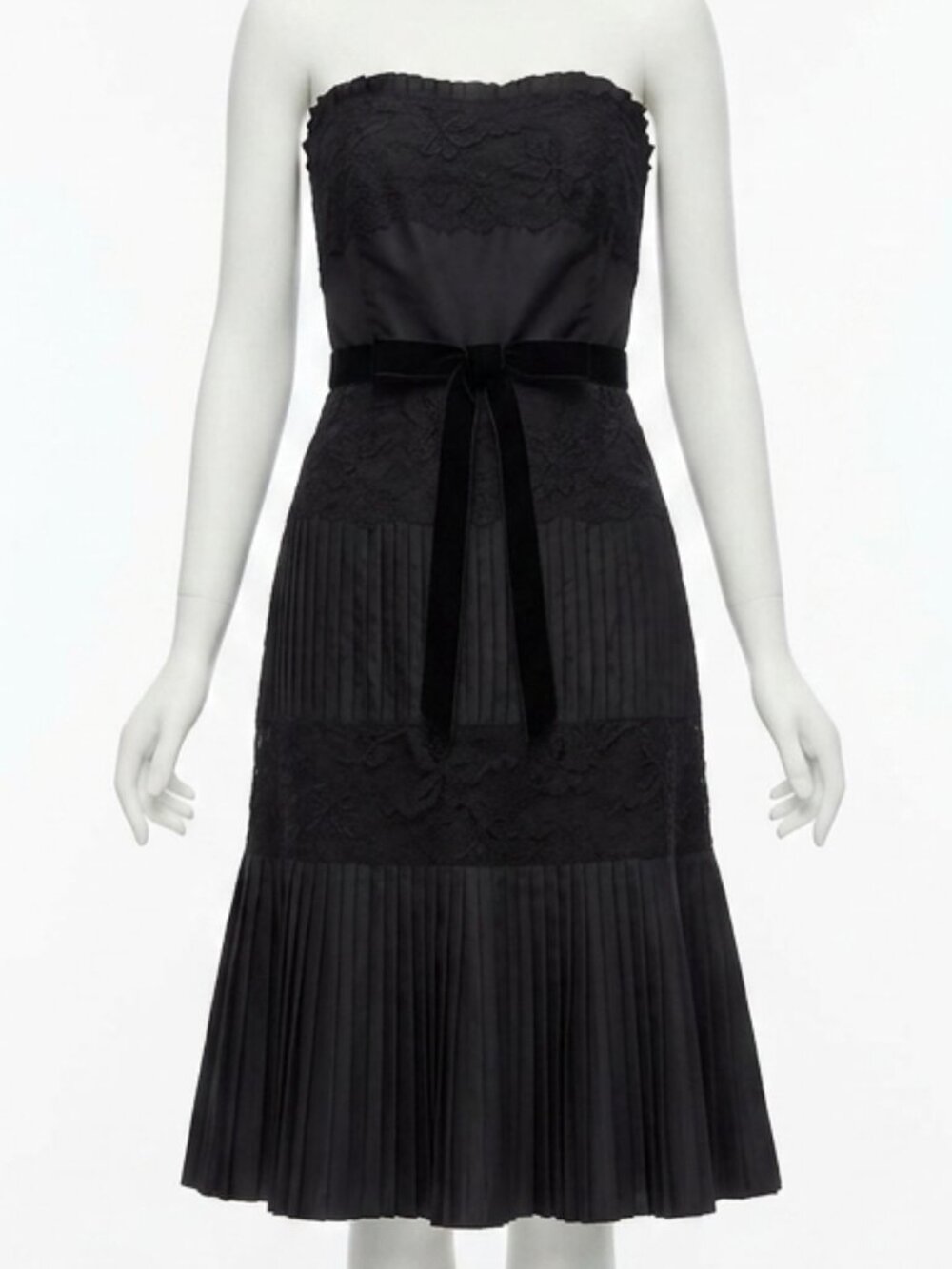 Banana Republic Black Strapless Lace Pleated Midi Dress Size 6